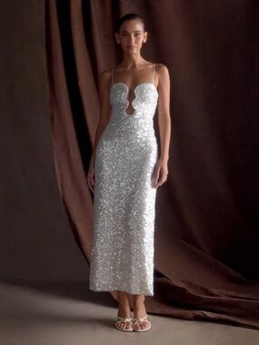 MESHKI Makari White Sequin Maxi Dress Size M NWT